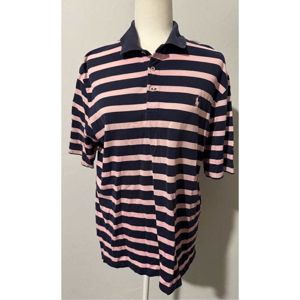 Ralph Lauren polo Golf pink blue stripes pink pony 100% prima cotton M